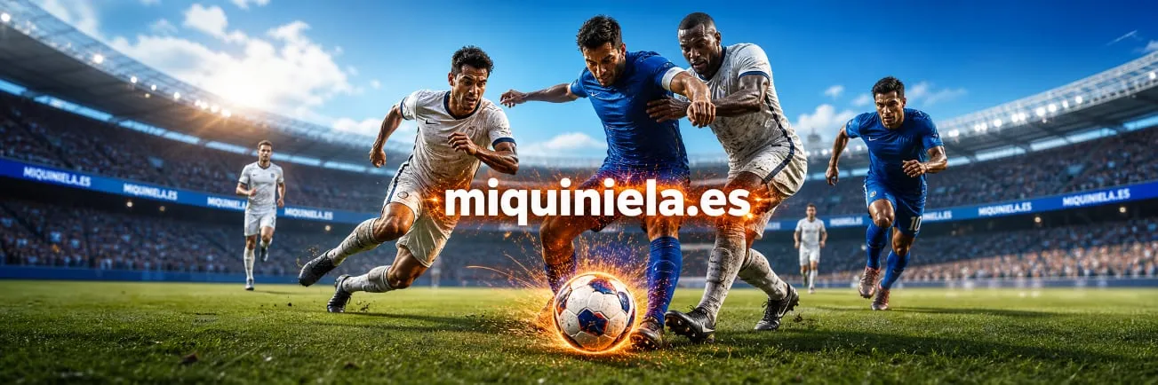 Banner de miquiniela.es con jugadores de fútbol